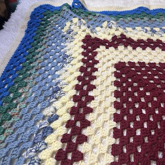 Vintage Handmade Afghan Blanket Throw 45”x40”Crochet Multi-Color Granny Square - Picture 3 of 3